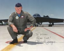 Chuck Yeager signed 10x8 colour photo. Dedicated. Good condition. All autographs come with a