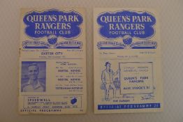 Vintage Football Programmes. 2 x Queens Park Rangers 1952 football programmes comprising v Alex