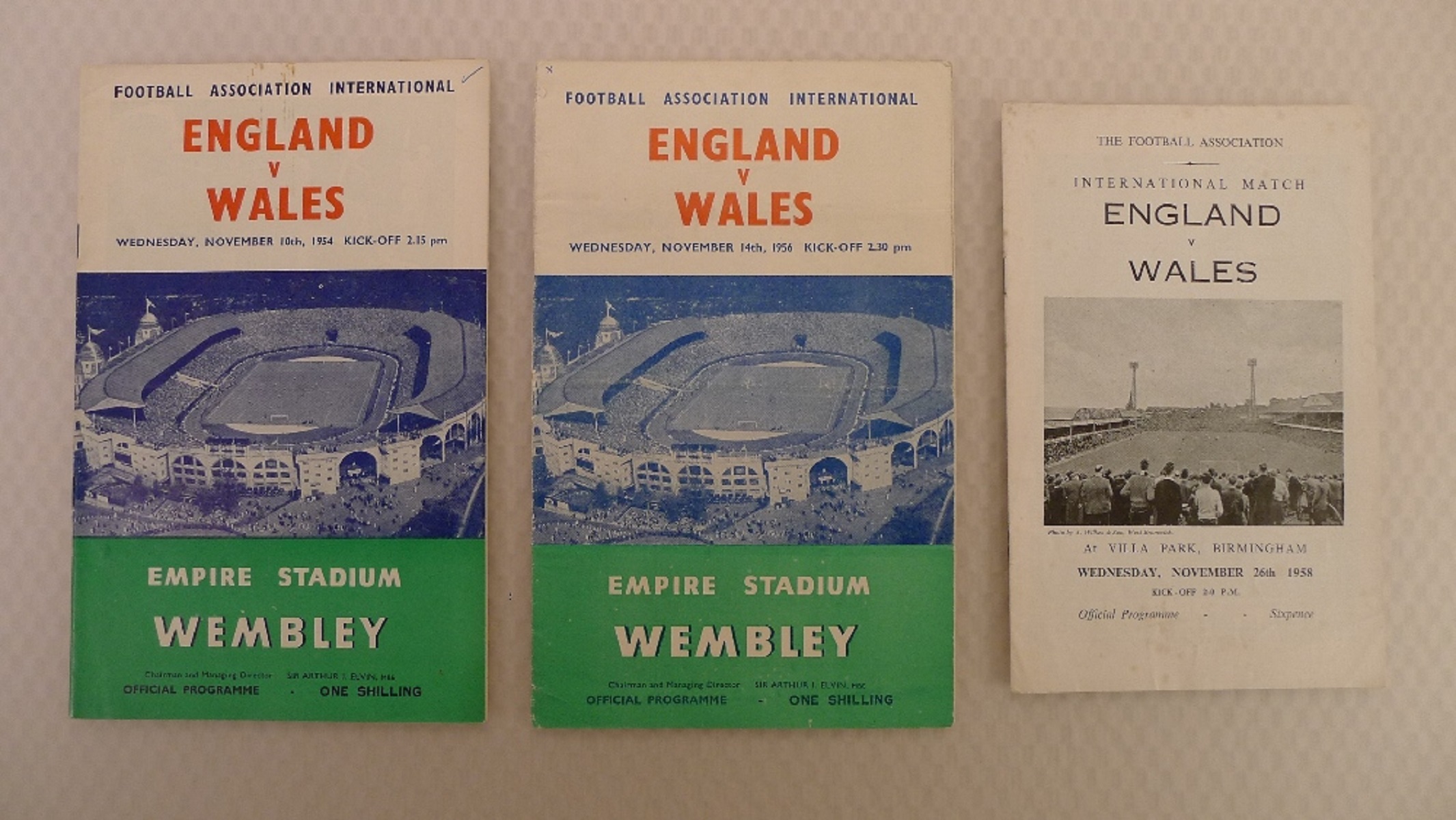 England Football Programmes. 3 x England v Wales 1950s International football programmes