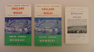 England Football Programmes. 3 x England v Wales 1950s International football programmes