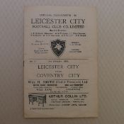 Vintage Football Programmes. 1 x Leicester City v Coventry City February 3rd, 1951, football