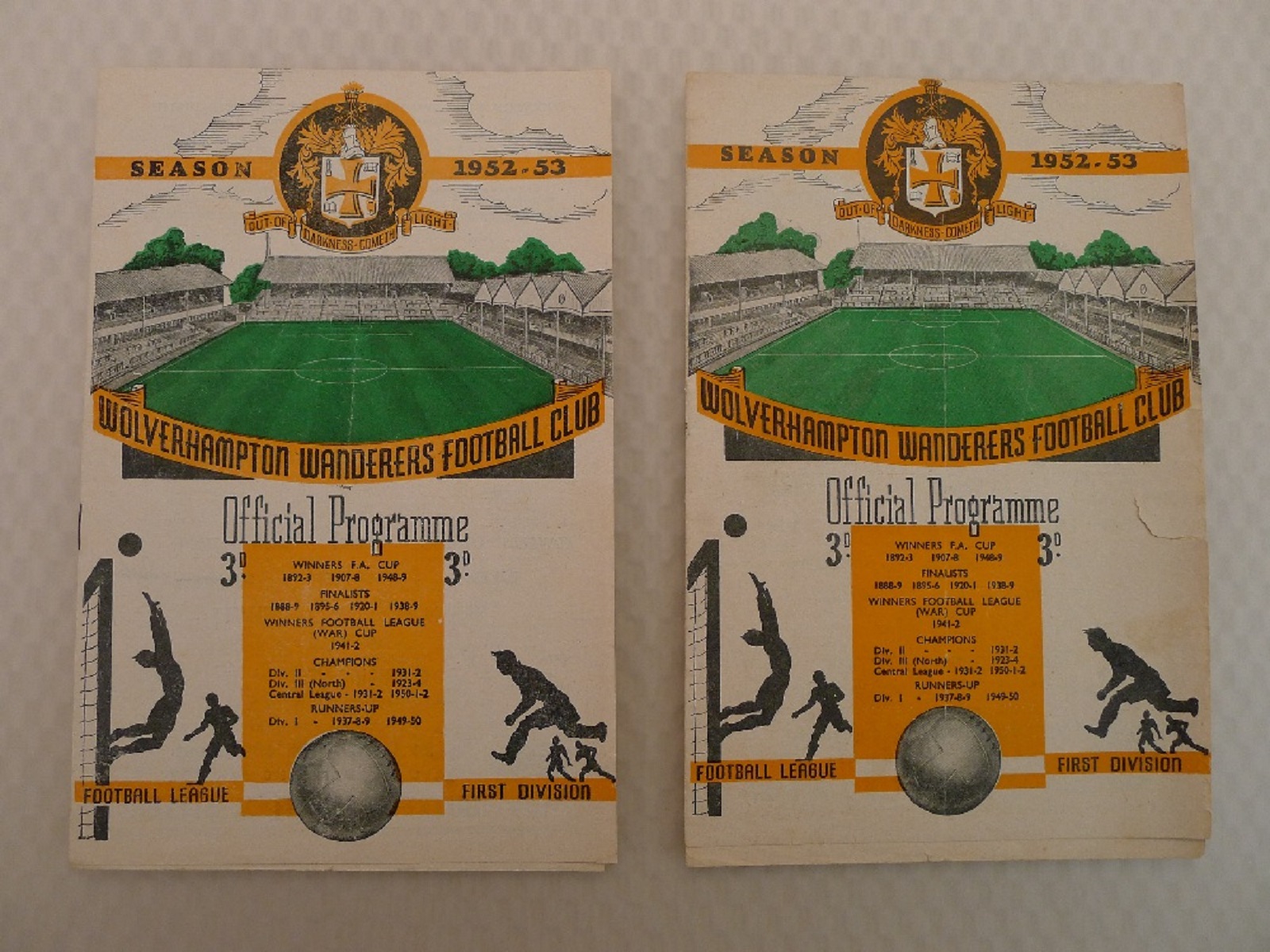 Vintage Football Programmes. 2 x Wolverhampton Wanderers 1952 / 53 Season football programmes