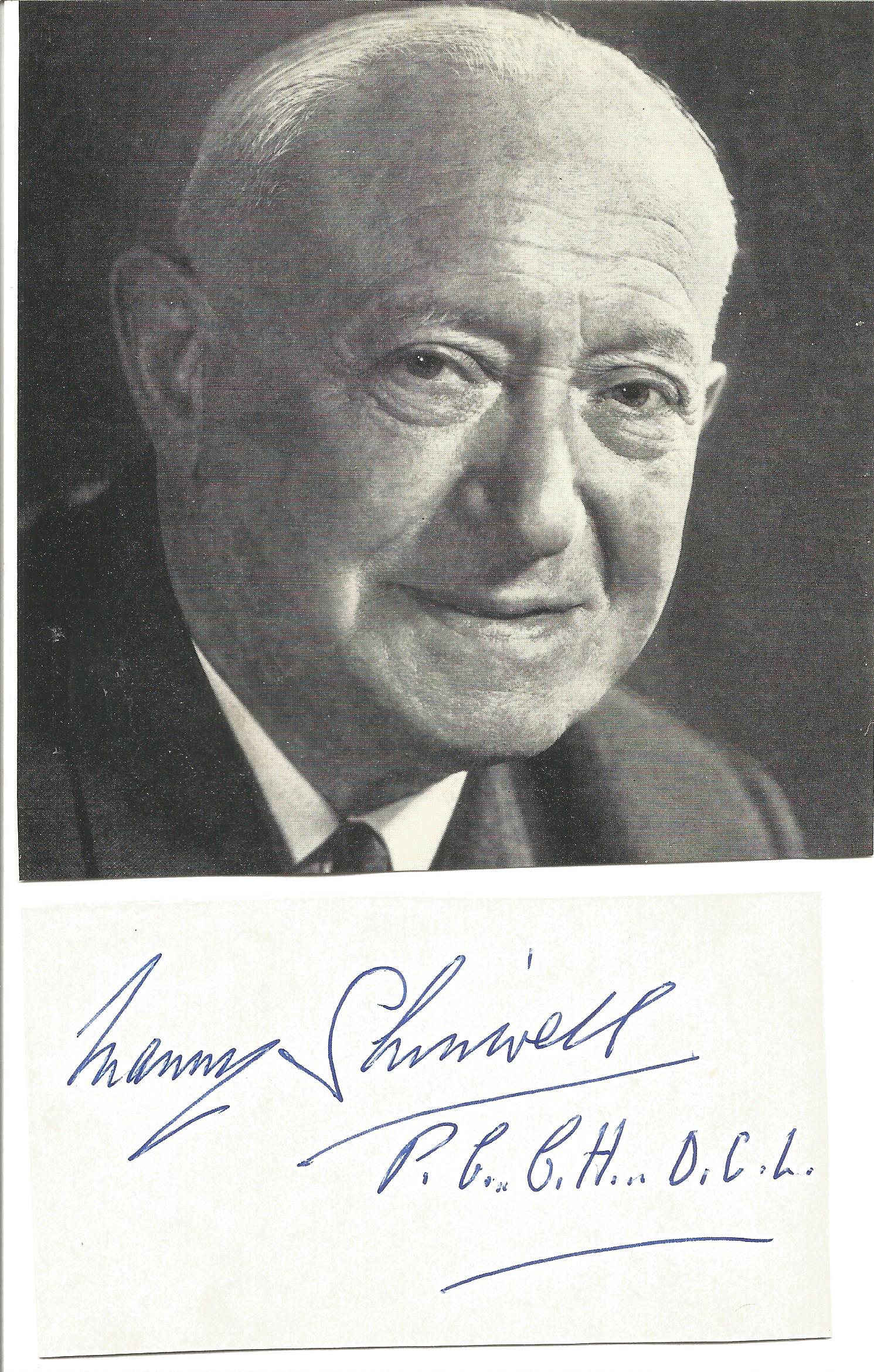 Manny Shinwell(1884 1996) Politician Signed Card With Photo. Good condition. All autographs come