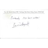 Patrick Moore signed 6x4 white card. Good condition. All autographs come with a Certificate of