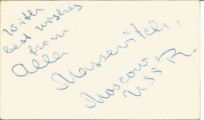Professor Alla G Massevitch signed business card. Vice president Astronomical Council. Good