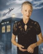 Doctor Who 8x10 Tardis montage photo signed by actress Thelma Barlow. Good condition. All autographs