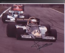 Jody Scheckter signed 10 x 8 inch photo during F1 race. Good condition. All autographs come with a