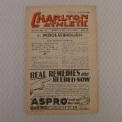 Vintage football programme. Charlton Athletic v Middlesbrough Thursday December 25th, 1947,