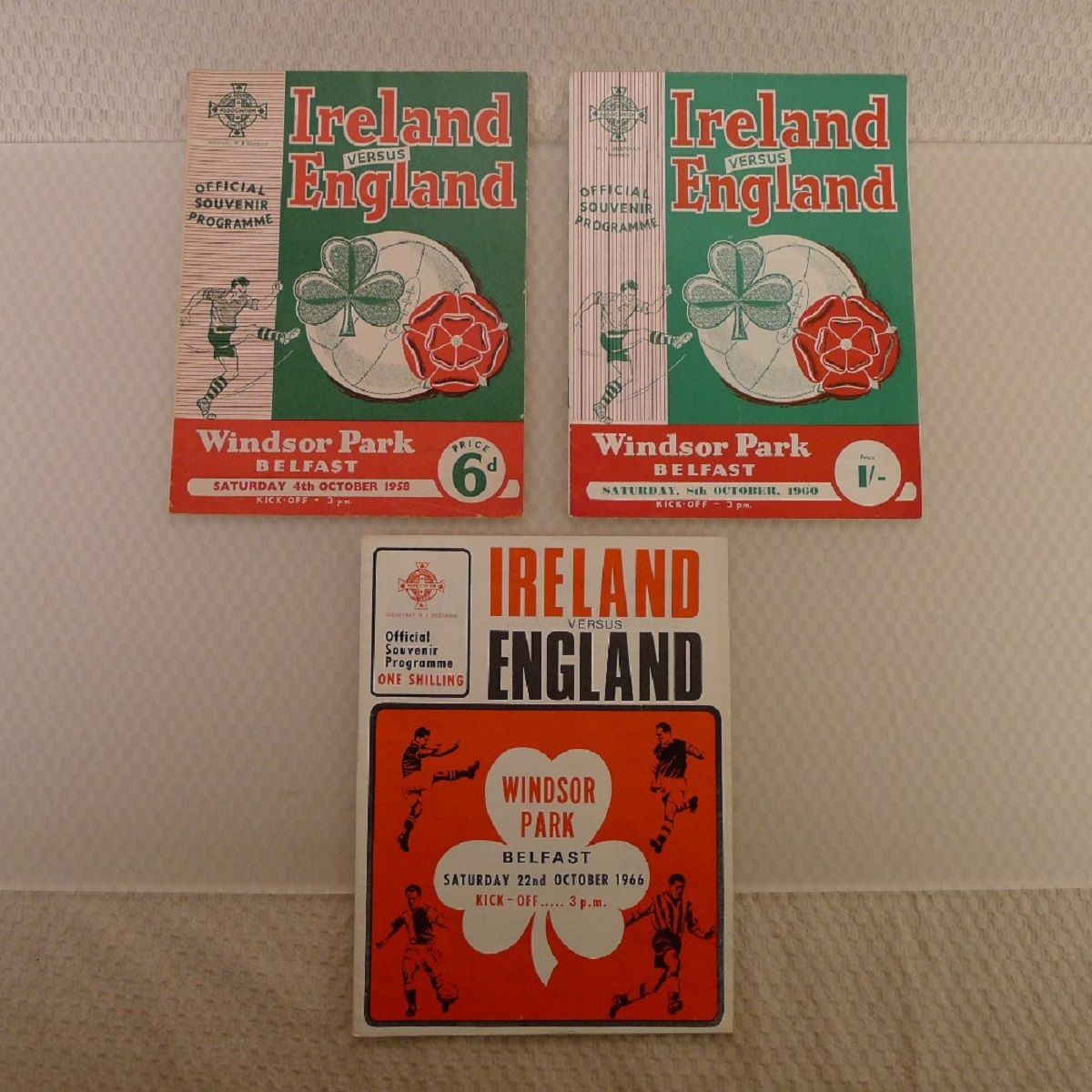 International Football Programmes. 3 x Northern Ireland v England 1950s/60s International Football