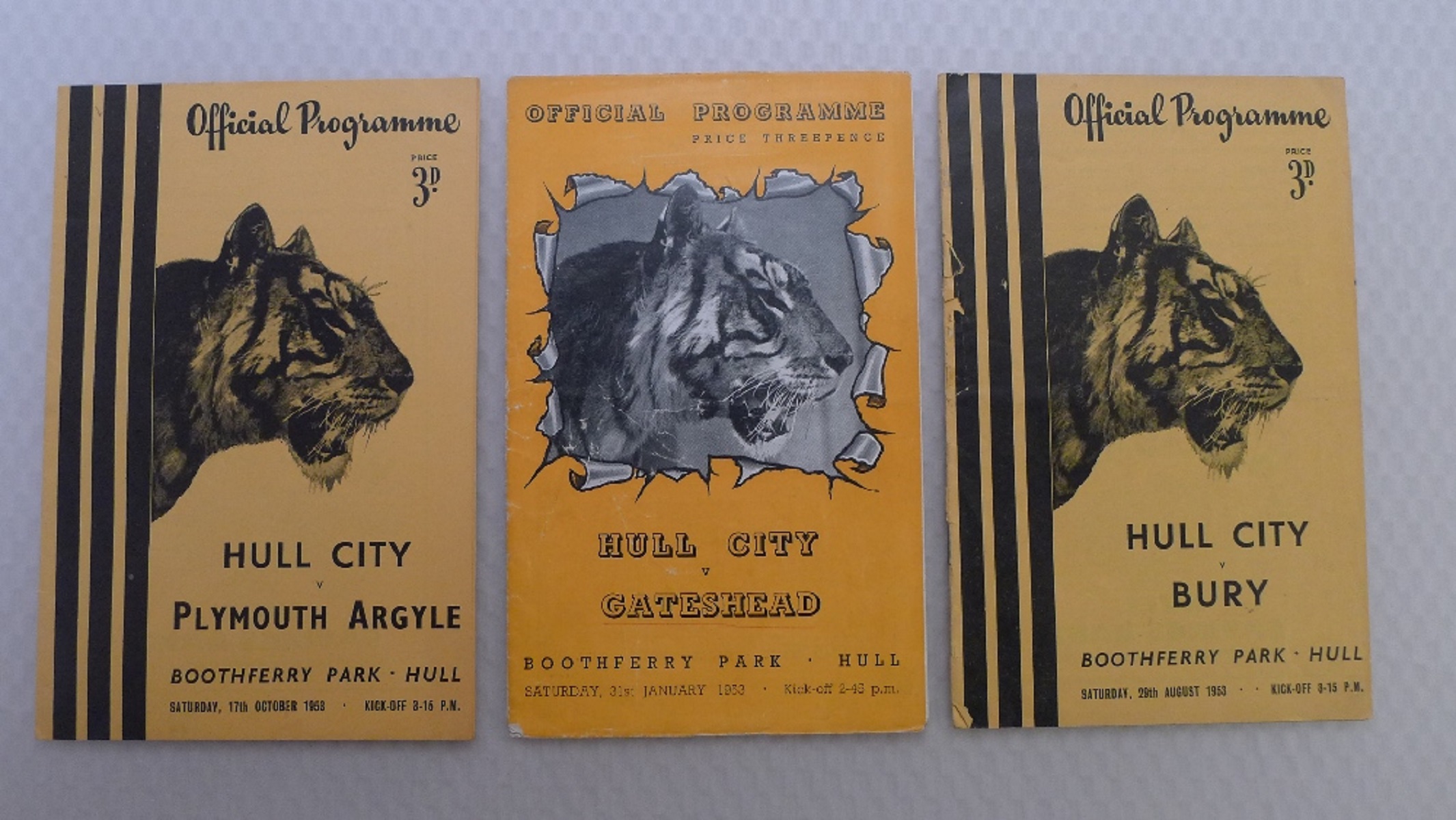 Vintage Football Programmes. 3 x Hull City 1953 football programmes comprising v Gateshead Jan 31st,