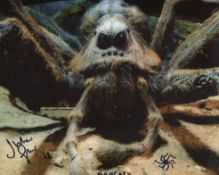 Harry Potter movie photo signed by Julian Glover as Aragog. Good condition. All autographs come with