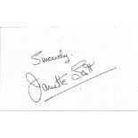 Janette Scott signed white card. Good condition. All autographs come with a Certificate of