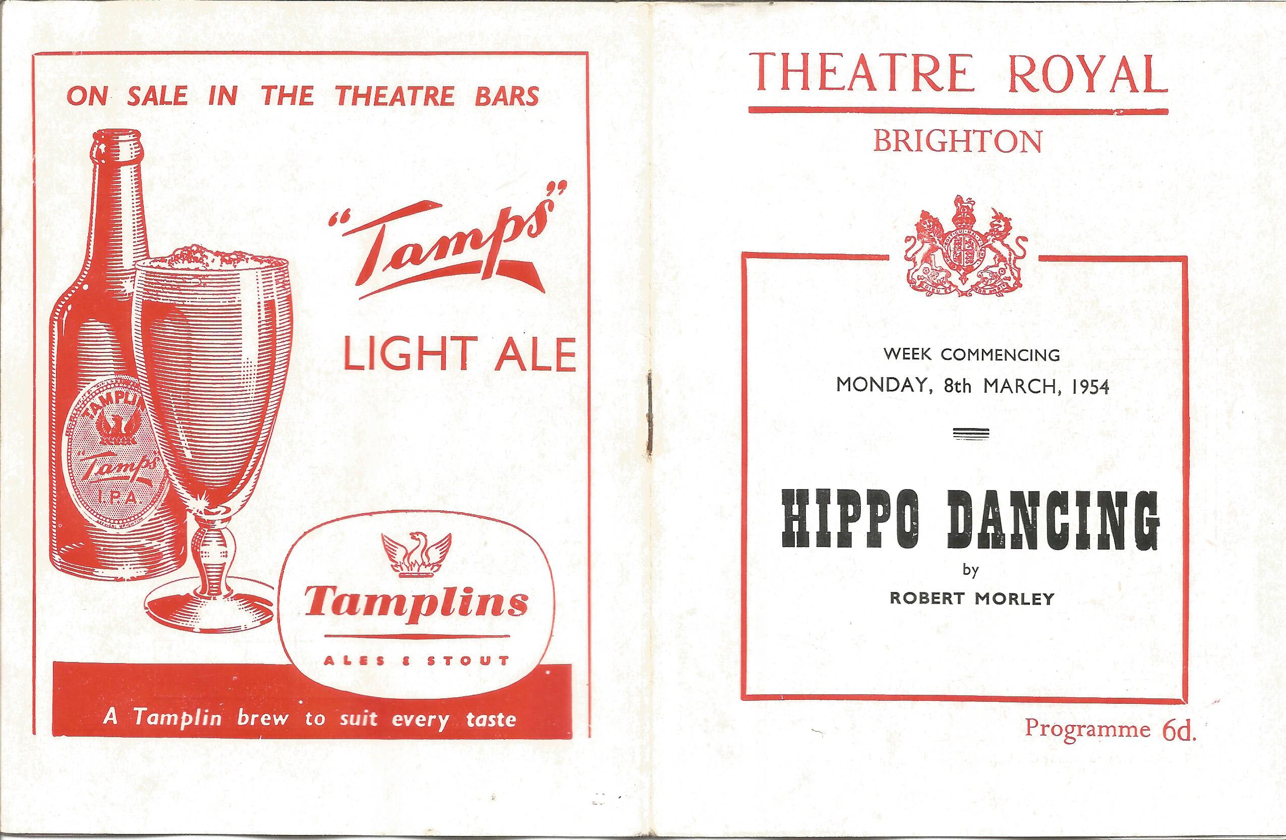 Hippo Dancing Vintage 1954 Theatre Programme Signed Inside By Robert Morley, Wilfred Hyde White, - Image 2 of 2