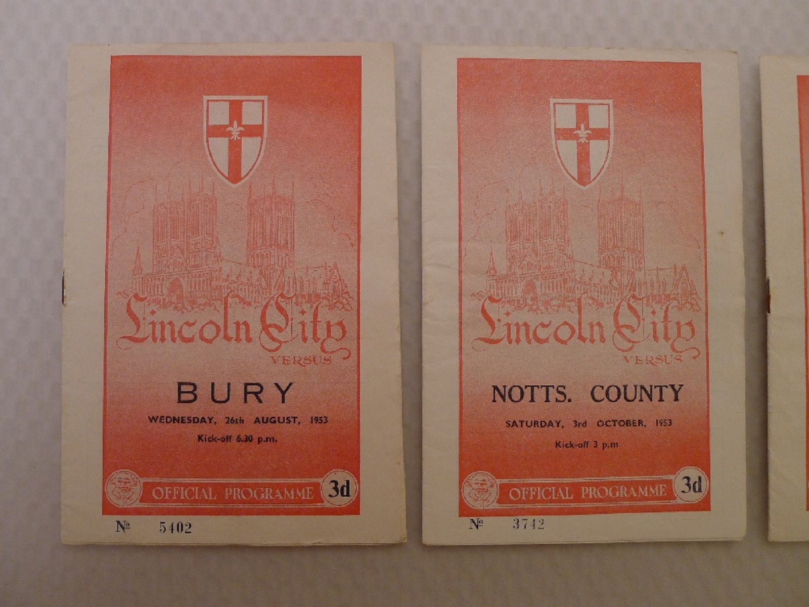 Vintage Football Programmes. 4 x Lincoln City 1953 / 54 Season football programmes comprising v Bury - Image 2 of 4