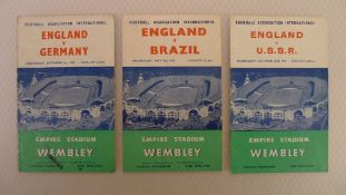 England Football Programmes. 3 x England 1950s International football programmes comprising v