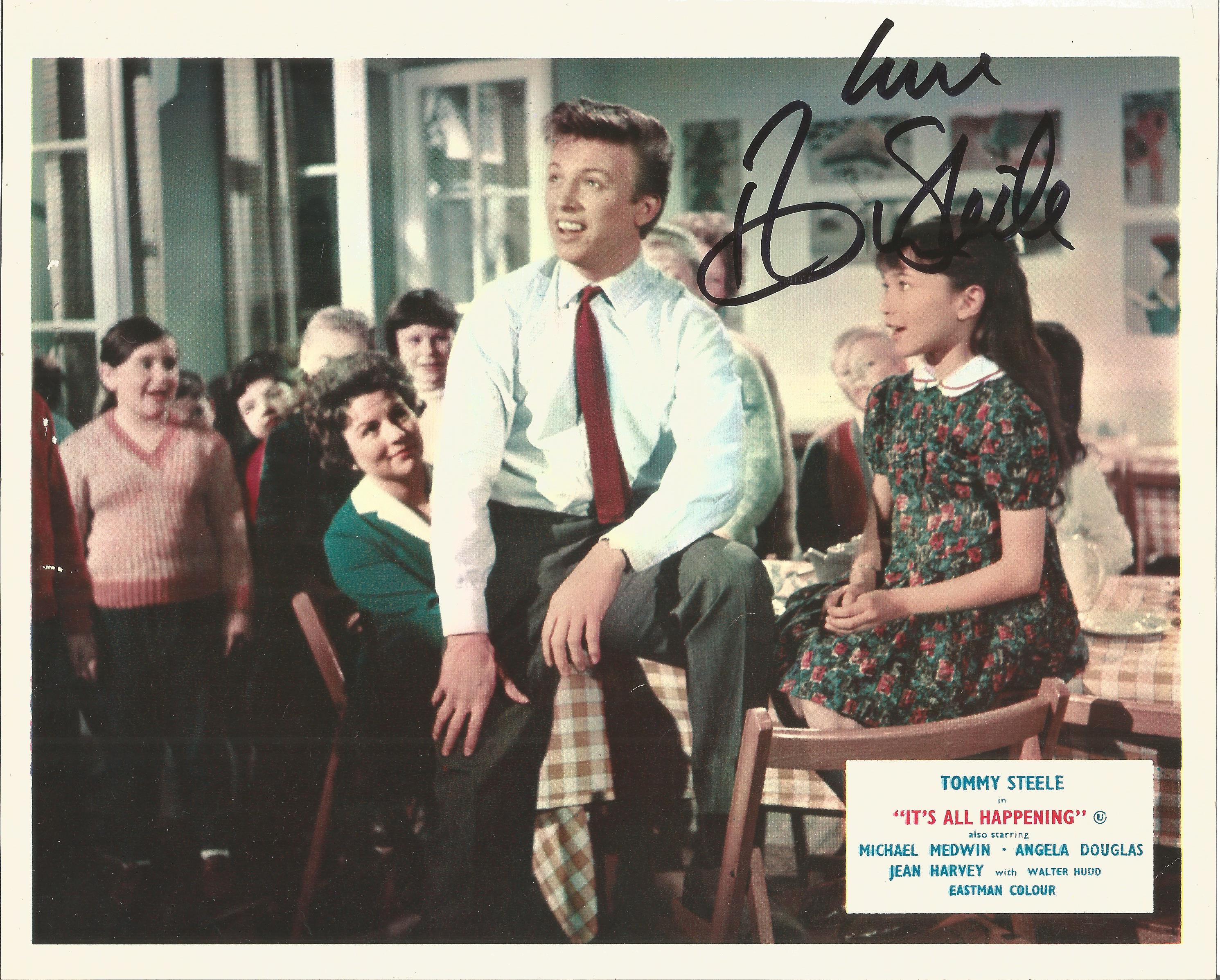 Tommy Steele signed 10x8 colour movie still from It's all happening. Good condition. All