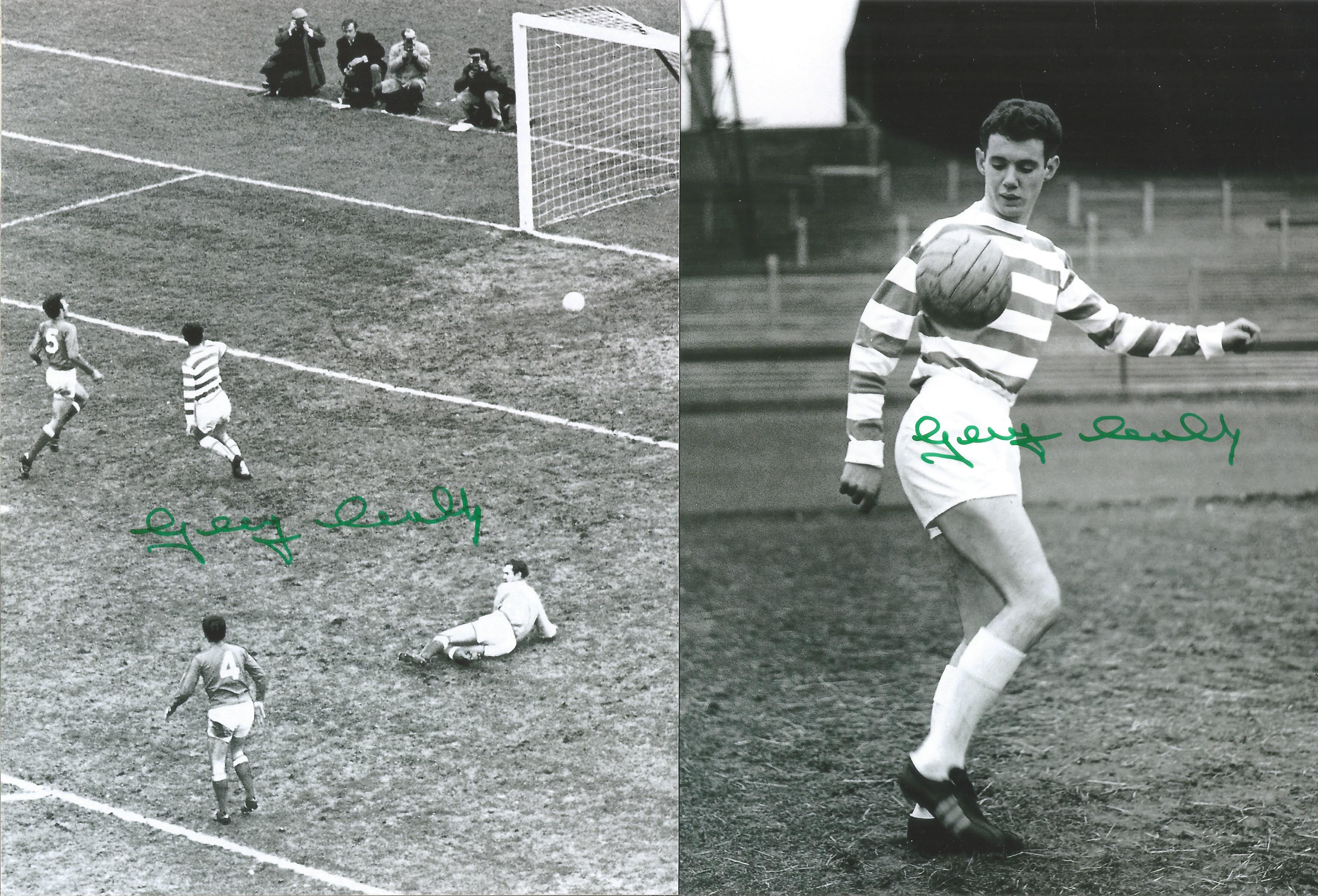 Football Autographed Celtic 8 X 6 Photos Col & B/W, Depicting Midfielder George Connelly Scoring,