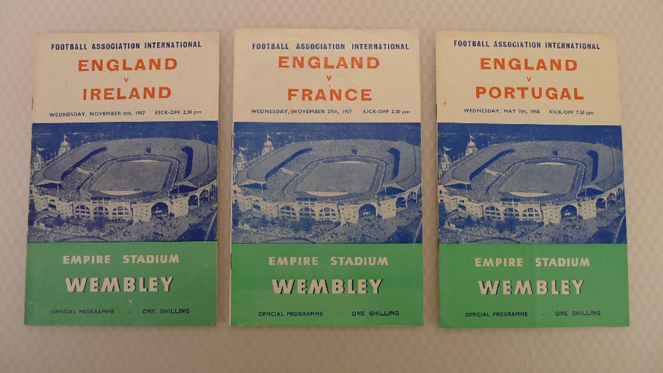 England Football Programmes. 3 x England 1950s International football programmes comprising v