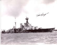 HMS Hood. 8x10 inch photo hand signed by Ted Briggs, who at the time of signing was the last