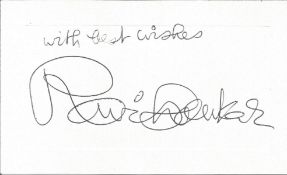 Ravi Shankar signed index card. Good condition. All autographs come with a Certificate of