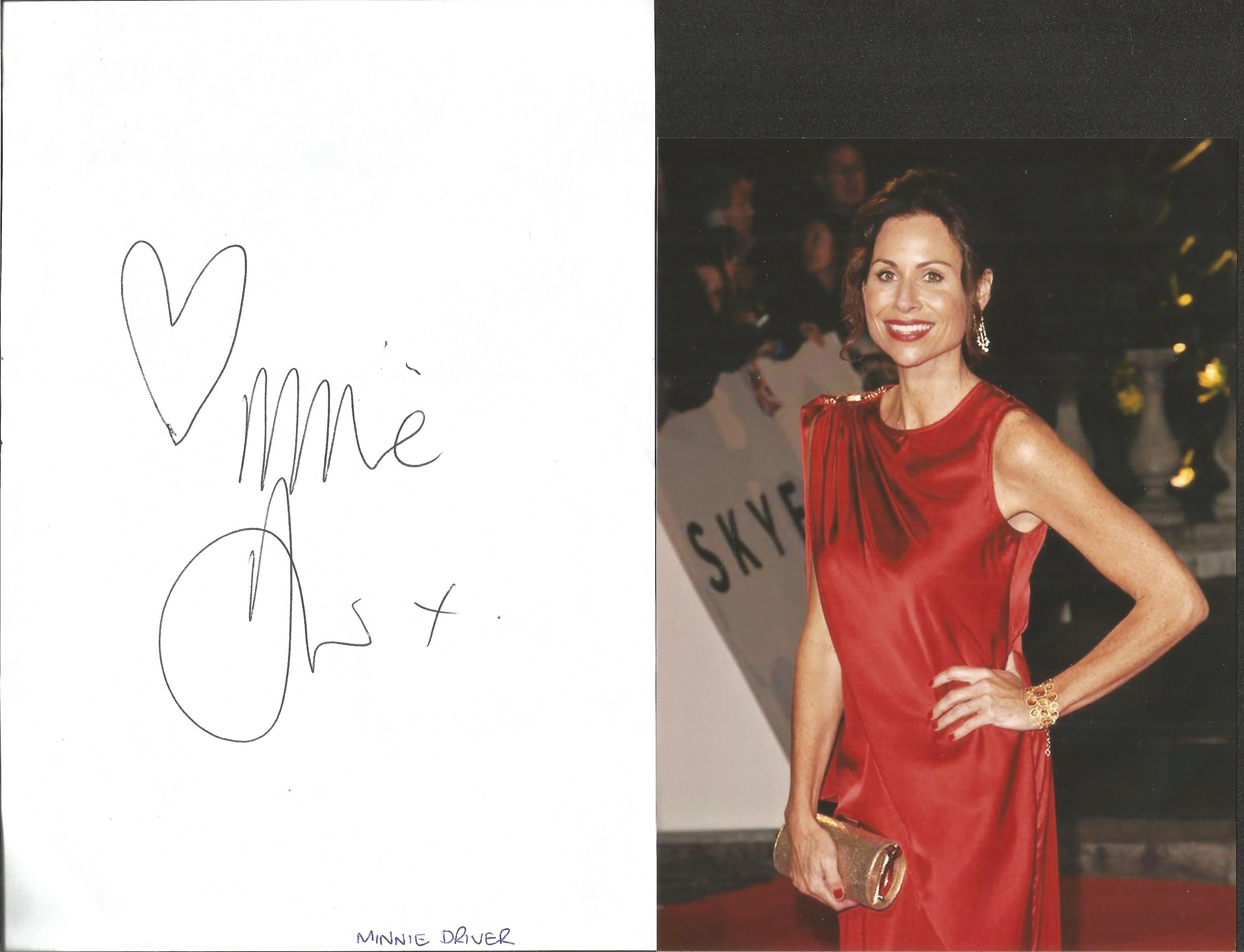 Minnie Driver signed large album page. Good condition. All autographs come with a Certificate of