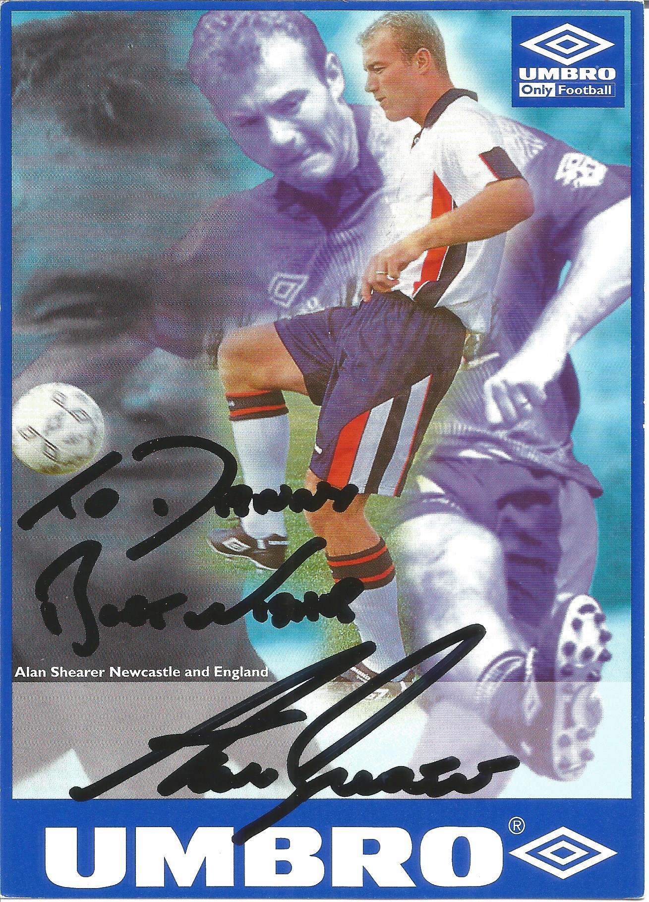 Alan Shearer Signed England Umbro Promo Photocard. Good condition. All autographs come with a