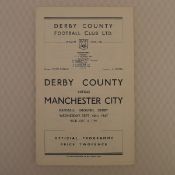 Vintage football programme. Derby County v Manchester City September 10th, 1947, football