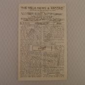 Vintage football programme. Aston Villa v Burnley November 29th, 1947, football programme in Good