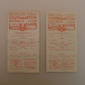 Vintage Football Programmes. 2 x Southampton 1950 / 51 Season football programmes comprising v Notts