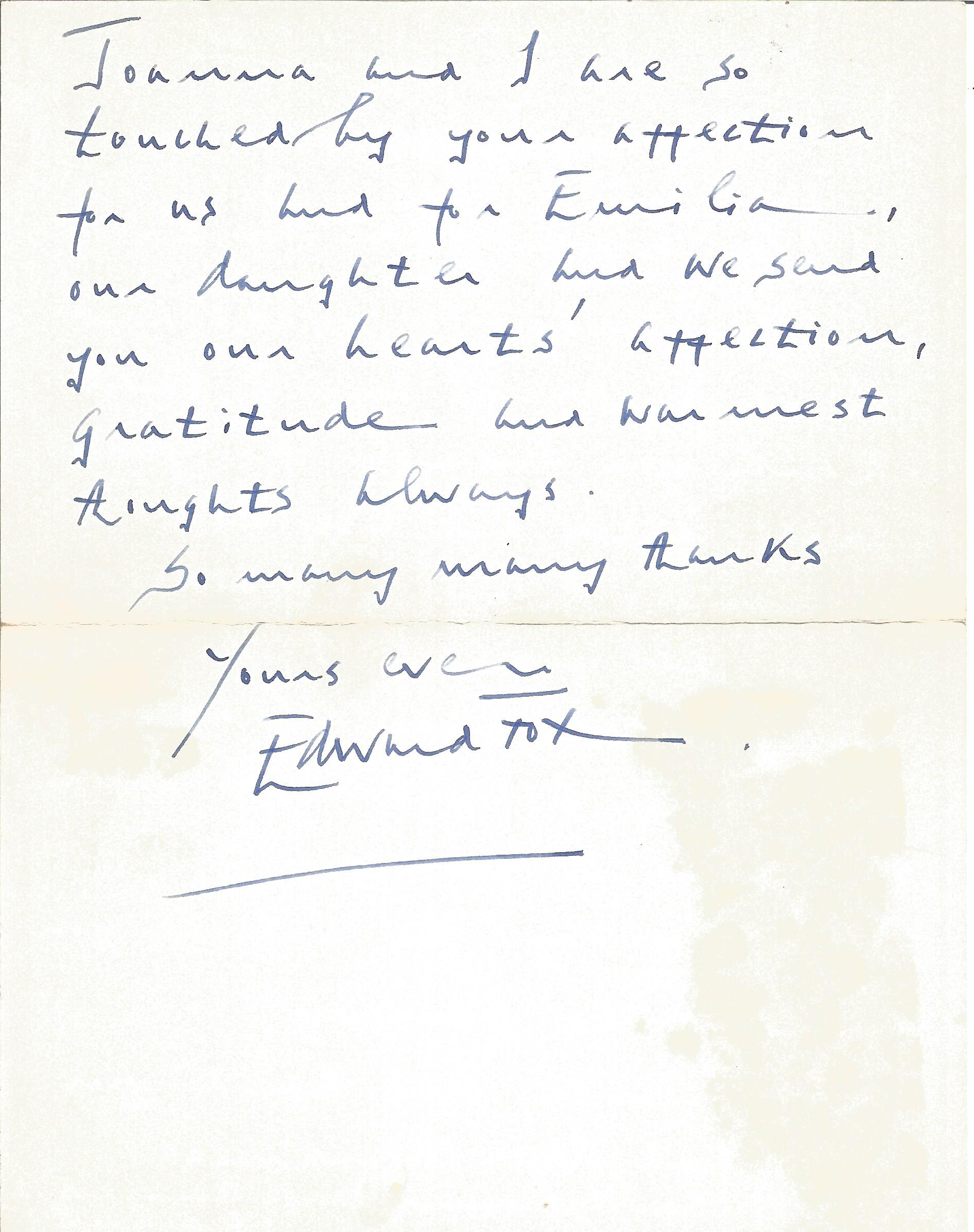 Edward Fox ALS dated 7/11/83 thanking the recipient for an article she had translated for him. - Image 2 of 2