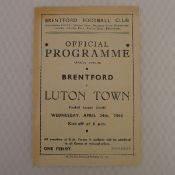 Vintage football programme. Brentford v Luton Town April 24th, 1946, football programme in Good