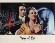 Twins of Evil horror movie photo signed by actor Damien Thomas. Good condition. All autographs