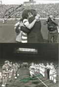 Football Autographed Celtic 8 X 6 Photos B/W, Depicting Davie Provan Being Embraced By Manager Billy