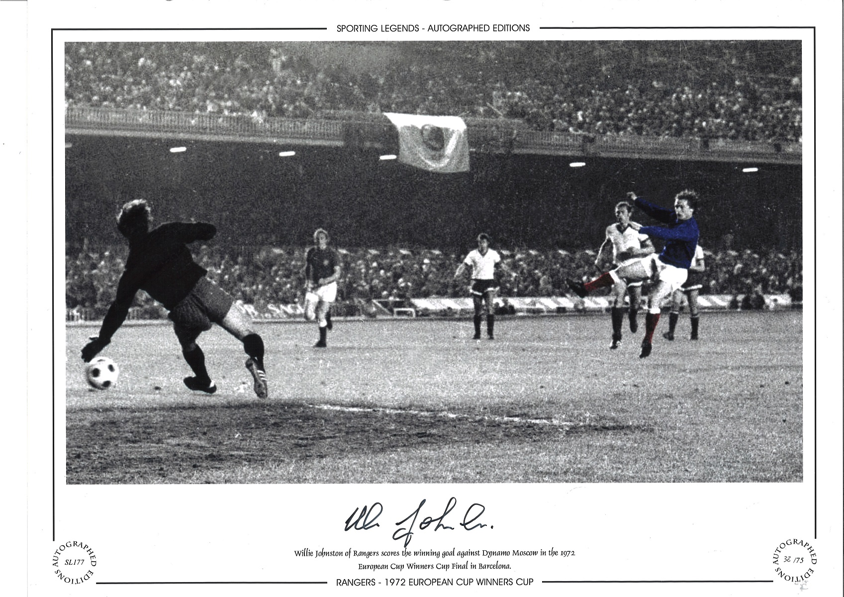 Willie Johnston Signed Autographed Limited Edition 1972 Glasgow Rangers 1972 European Cup Winners