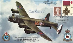 Bill Reid V. C. signed FDC 50th Anniversary-Lancaster PA474 Battle of Britain Memorial Flight No. 64