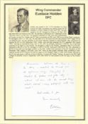 WW2 BOB pilot. Wing Commander Eustace Holden DFC. Signed handwritten letter. Set on superb