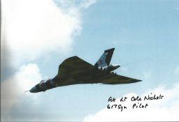 RAF Vulcan bomber pilot Flt Lt Cols Nicholas 617 Sqn signed 12 x 8 inch colour photo of a Vulcan