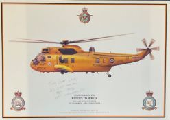 RAF print 17x11 Commemorating the Return to Moray WS61 Sea King HAR3 XZ592 202 Squadron RAF