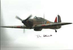 WW2 Battle of Britain fighter ace John Ellacombe signed 12 x 8 inch colour photo of a Spitfire in