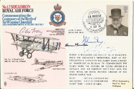 Great War aces AVM Gray MC and Wg Cdr N Macmillan MC DFC signed 12 sqn RAF flown cover. Good
