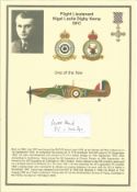 WW2 BOB pilot. Flight Lieutenant Nigel Leslie Digby Kemp DFC. Small signature piece. Set on superb