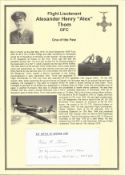 WW2 BOB pilot. Flight Lieutenant Alexander Henry Alex Thom DFC. Small signature piece plus signed