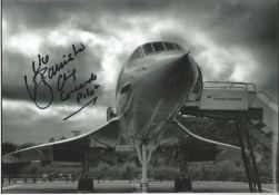 Concorde Captain Mike Bannister Chief pilot signed 12 x 8 inch b/w photo of Concorde on ground