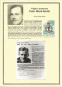 WW2 BOB pilot. Flight Lieutenant Peter Ward Smith. Signed 4 x 6 biography card. Set on superb