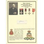 Major General Leonard Arthur Hawes CBE DSO MC MiD Order of the Crown of Italy signed card. He was