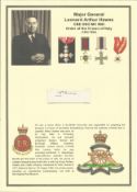 Major General Leonard Arthur Hawes CBE DSO MC MiD Order of the Crown of Italy signed card. He was