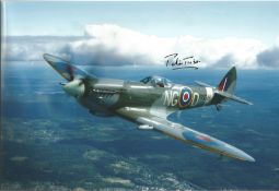 WW2 Test Pilot fighter ace Peter Twiss signed 12 x 8 inch colour photo of a Spitfire in flight. Good