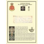 Lieutenant General Sir Alexander James Wilson KBE MC MiD signed piece. Set with corner mounts on a
