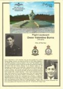 WW2 BOB pilot. Flight Lieutenant Owen Valentine Burns. Signed Battle of Britain Memorial 6 x 4