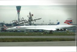 Concorde Peter Finlay Flight Engineer signed 12 x 8 inch colour photo of Concorde on tarmac parked..